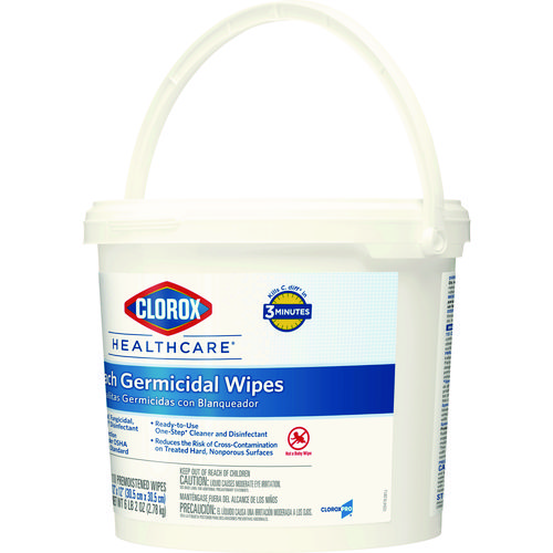 Picture of Bleach Germicidal Wipes, 1-Ply, 12 x 12, Unscented, White, 110/Canister, 2 Canisters/Carton