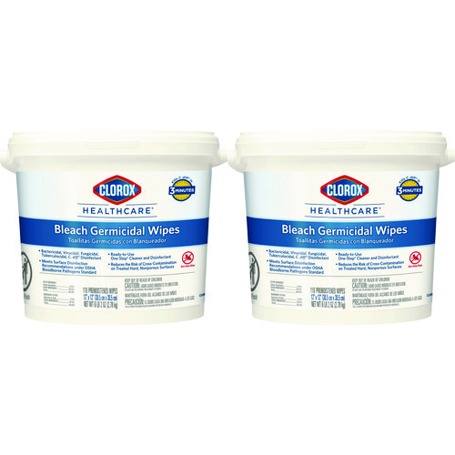 Bleach+Germicidal+Wipes%2C+1-Ply%2C+12+x+12%2C+Unscented%2C+White%2C+110%2FCanister%2C+2+Canisters%2FCarton