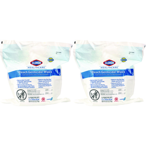 Picture of Bleach Germicidal Wipes, 1-Ply, 12 x 12, Unscented, White, 110/Refill, 2 Refills/Carton