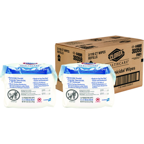 Picture of Bleach Germicidal Wipes, 1-Ply, 12 x 12, Unscented, White, 110/Refill, 2 Refills/Carton