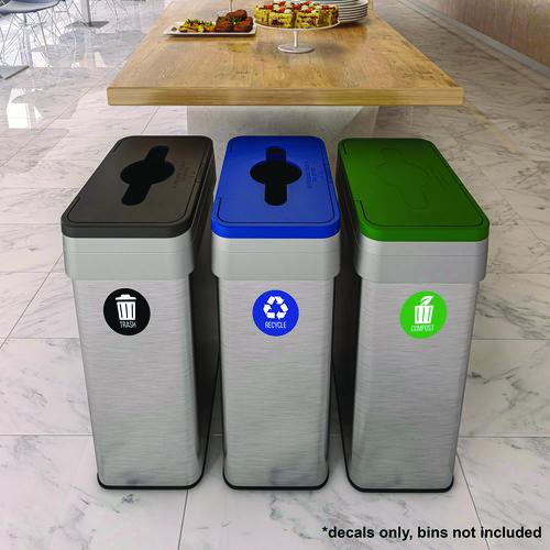 Picture of Vinyl Decals, Trash, 4" Diameter, Black/White, 3/Pack