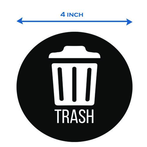 Picture of Vinyl Decals, Trash, 4" Diameter, Black/White, 3/Pack