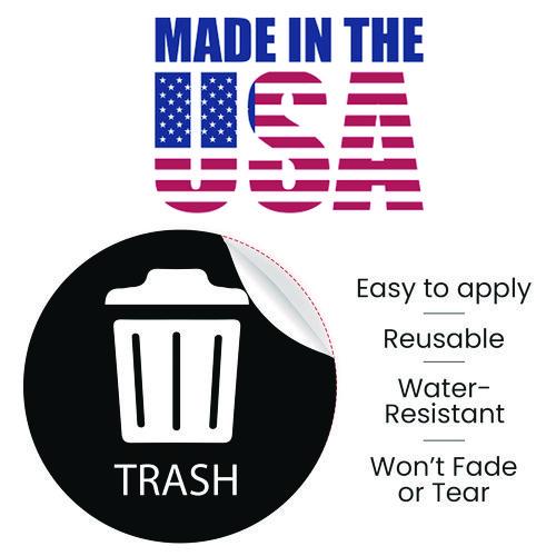 Picture of Vinyl Decals, Trash, 4" Diameter, Black/White, 3/Pack