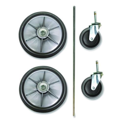 Picture of 8" Ball Bearing Wheel and 4" Swivel Stem Caster Kit with Axle for Microfiber Cleaning Cart, (2) Wheels, (2) Casters