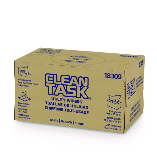 Picture of Clean Task Utility Wipers, 1-Ply, 9 x 10.25, White, 250 Sheets/Box, 24 Boxes/Carton