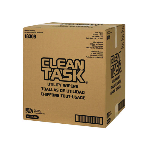 Picture of Clean Task Utility Wipers, 1-Ply, 9 x 10.25, White, 250 Sheets/Box, 24 Boxes/Carton