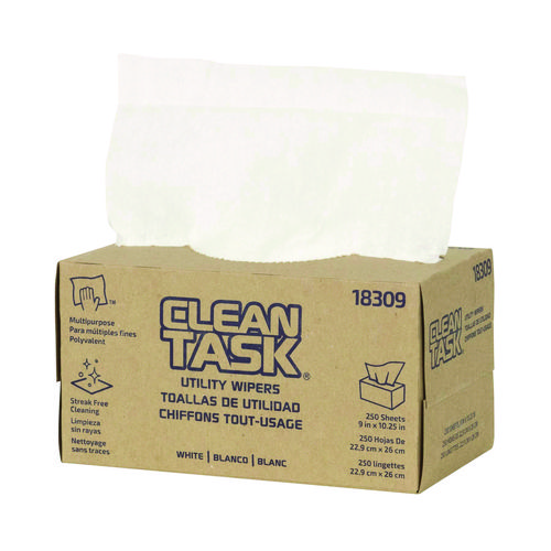 Picture of Clean Task Utility Wipers, 1-Ply, 9 x 10.25, White, 250 Sheets/Box, 24 Boxes/Carton