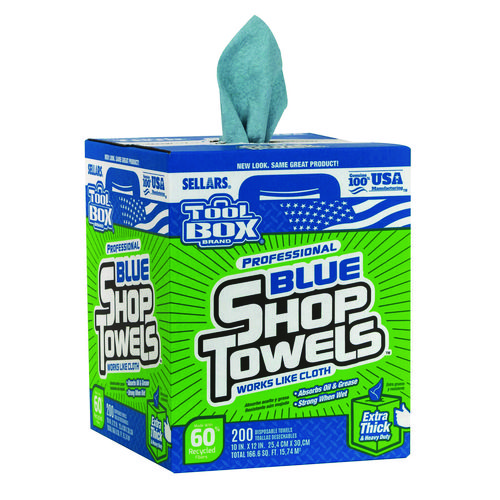 Picture of TOOLBOX Blue Shop Towels, 1-Ply, 10 x 12, Blue, 200 Sheets/Box, 4 Boxes/Carton