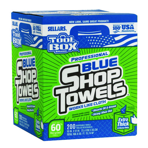 Picture of TOOLBOX Blue Shop Towels, 1-Ply, 10 x 12, Blue, 200 Sheets/Box, 4 Boxes/Carton