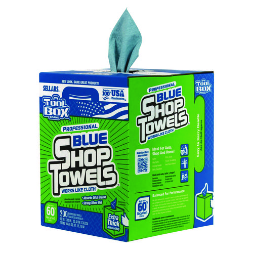 Picture of TOOLBOX Blue Shop Towels, 1-Ply, 10 x 12, Blue, 200 Sheets/Box, 4 Boxes/Carton