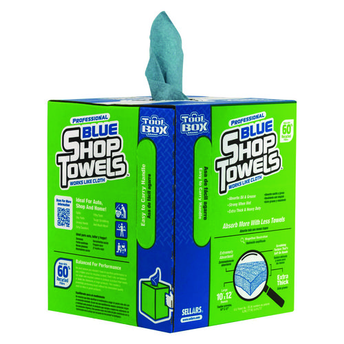 Picture of TOOLBOX Blue Shop Towels, 1-Ply, 10 x 12, Blue, 200 Sheets/Box, 4 Boxes/Carton