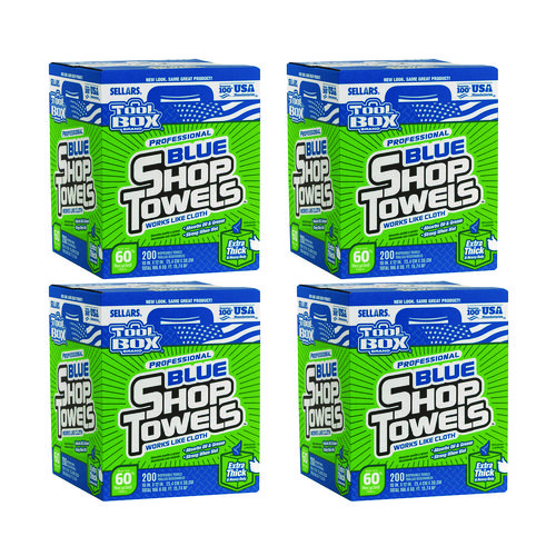 Picture of TOOLBOX Blue Shop Towels, 1-Ply, 10 x 12, Blue, 200 Sheets/Box, 4 Boxes/Carton