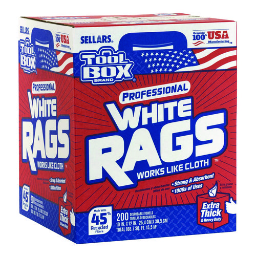 Picture of TOOLBOX White Rags, 1-Ply, 9.8 x 12, White, 200 Sheets/Box, 6 Boxes/Carton