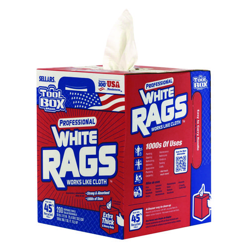 Picture of TOOLBOX White Rags, 1-Ply, 9.8 x 12, White, 200 Sheets/Box, 6 Boxes/Carton