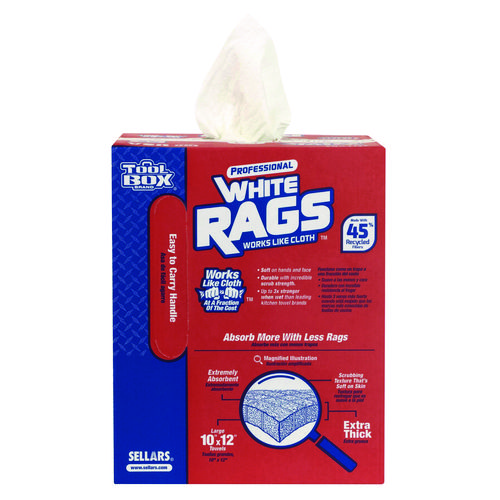 Picture of TOOLBOX White Rags, 1-Ply, 9.8 x 12, White, 200 Sheets/Box, 6 Boxes/Carton