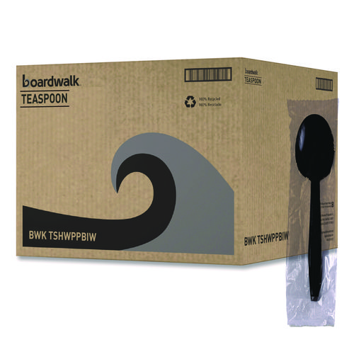 Picture of Heavyweight Wrapped Polypropylene Cutlery, Teaspoon, Black, 1,000/Carton