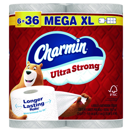 Picture of Ultra Strong Bathroom Tissue, Septic Safe, 2-Ply, White, 330 Sheets/Roll, 6 Rolls/Pack, 3 Packs/Carton