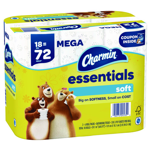 Picture of Essentials Soft Bathroom Tissue, Septic Safe, 2-Ply, 330 Sheets/Roll, 18 Rolls/Carton