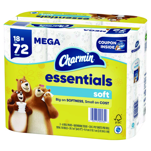 Picture of Essentials Soft Bathroom Tissue, Septic Safe, 2-Ply, 330 Sheets/Roll, 18 Rolls/Carton