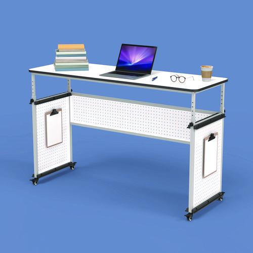 Picture of Height-Adjustable Trapezoid Student Desk with Drawer, 60.25 x 21 x 32 to 38, White