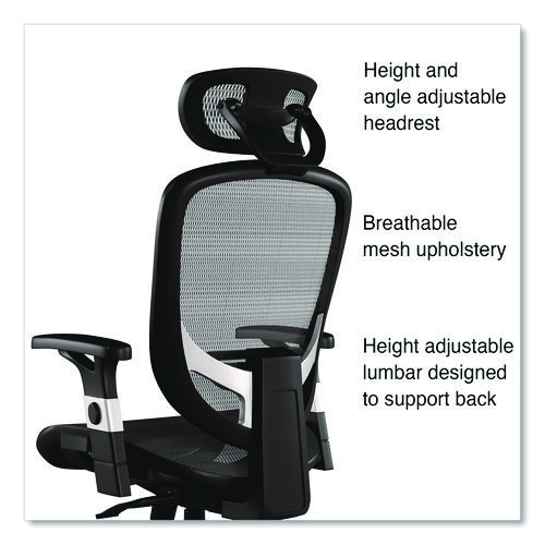 Picture of Minerva Ergonomic Mesh Swivel Task Chair, Supports Up to 275 lb, 17.24 to 20.98 Seat Height, Gray Seat, Gray Back, Black Base