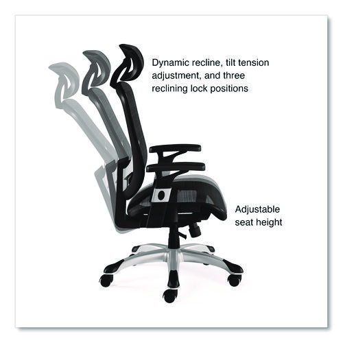 Picture of Minerva Ergonomic Mesh Swivel Task Chair, Supports Up to 275 lb, 17.24 to 20.98 Seat Height, Gray Seat, Gray Back, Black Base