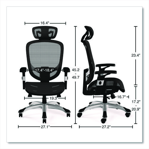 Picture of Minerva Ergonomic Mesh Swivel Task Chair, Supports Up to 275 lb, 17.24 to 20.98 Seat Height, Gray Seat, Gray Back, Black Base