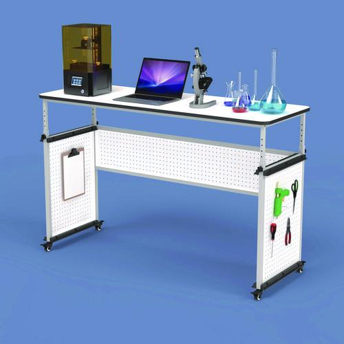 Picture of Height-Adjustable Trapezoid Student Desk with Drawer, 60.25 x 21 x 32 to 38, White
