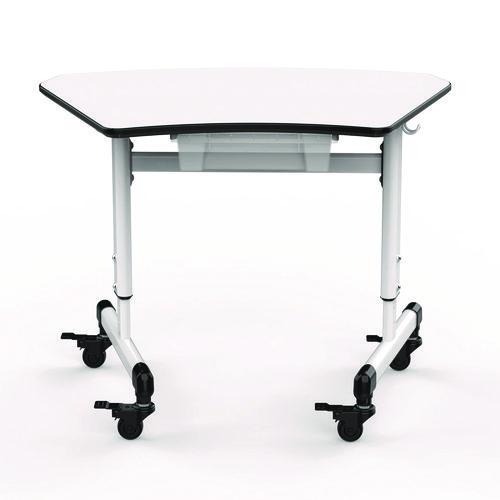 Picture of Height-Adjustable Trapezoid Student Desk with Drawer, 60.25 x 21 x 32 to 38, White