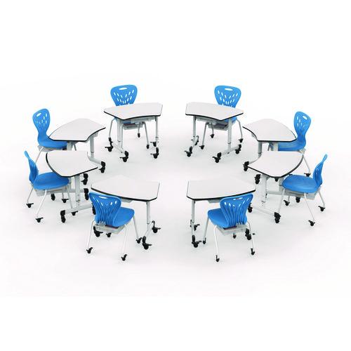 Picture of Height-Adjustable Trapezoid Student Desk with Drawer, 60.25 x 21 x 32 to 38, White