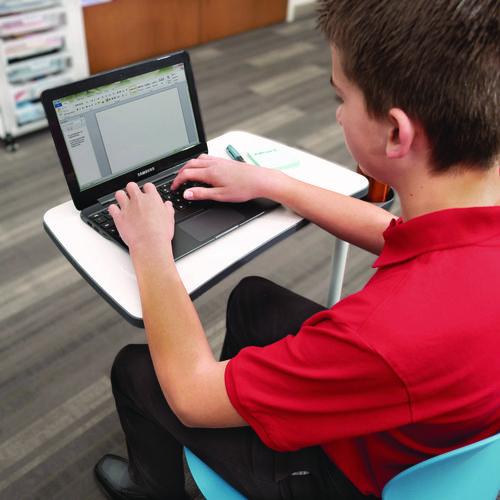 Picture of Classroom Series All-In-One Student Desk and Chair, Supports Up to 330 lb, 19" Seat Height, Blue Seat/Back, Gray Base