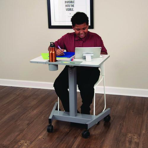 Picture of Pneumatic Sit Stand Desk, 27.5 x 19.5 x 26.25 to 42, White/Gray
