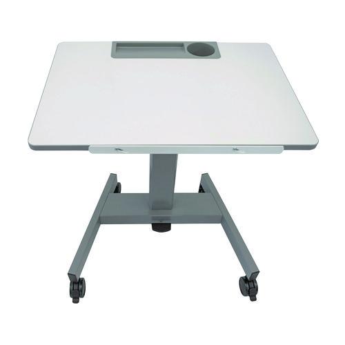 Picture of Pneumatic Adjustable Height Flip Top Student Desk, 27.5 x 19.5 x 26.25 to 42, White/Gray