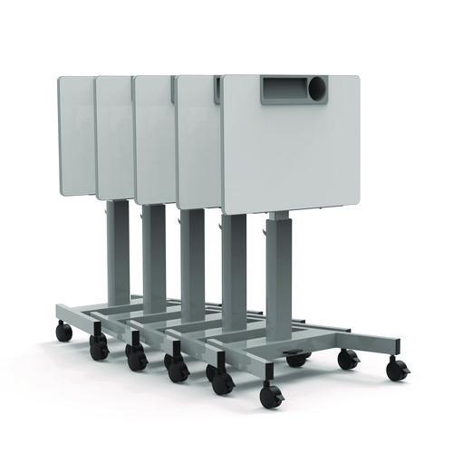 Picture of Pneumatic Adjustable Height Flip Top Student Desk, 27.5 x 19.5 x 26.25 to 42, White/Gray