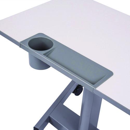 Picture of Pneumatic Adjustable Height Flip Top Student Desk, 27.5 x 19.5 x 26.25 to 42, White/Gray