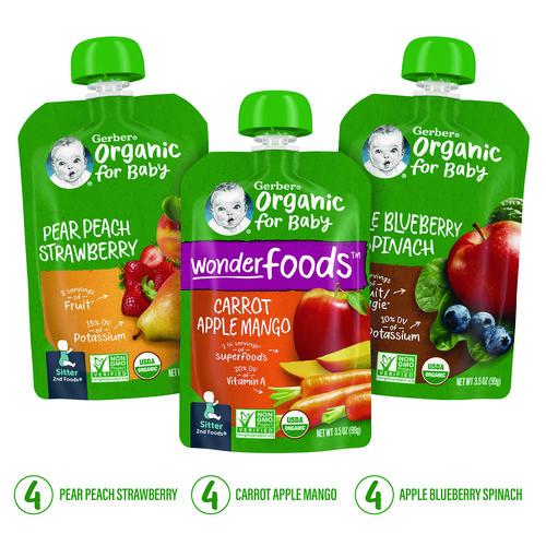 Picture of Organic 2nd Foods Baby Food Pouches, Assorted Flavors, 3.5 oz Pouch, 12/Carton