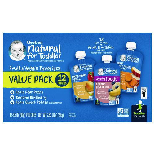 Picture of Natural Baby Food Pouches for Toddler 12+ Months, Assorted Flavors, 3.5 oz Pouch, 12/Carton