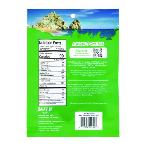 Picture of Beef Jerky Lime and Serrano Pepper Snack Pack, Lime and Serrano Pepper, 1 oz Packet, 12/Carton