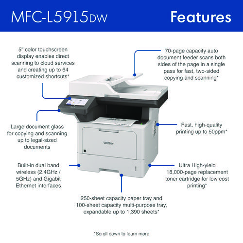 Picture of MFC-L5915DW Business Monochrome AIO Laser Printer, Copy/Fax/Print/Scan