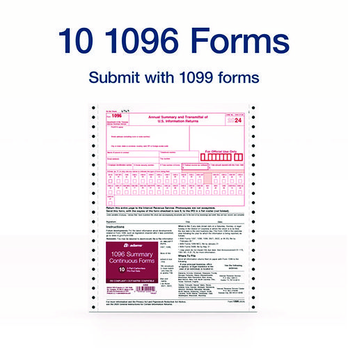 Picture of 2-Part 1096 Continuous Feed Tax Forms, Fiscal Year: 2024, Two-Part Carbonless, 8 x 11, 10 Forms Total