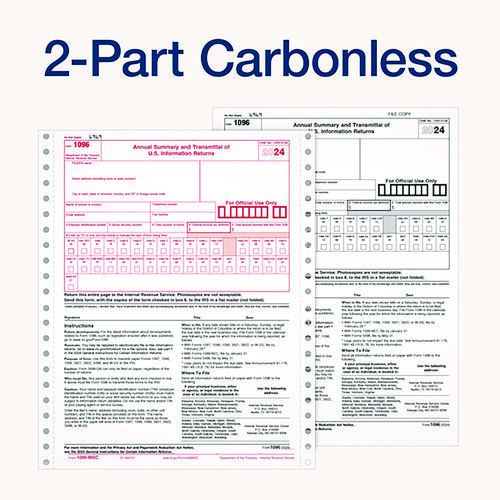 Picture of 2-Part 1096 Continuous Feed Tax Forms, Fiscal Year: 2024, Two-Part Carbonless, 8 x 11, 10 Forms Total