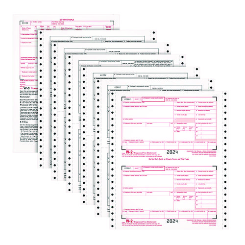 Picture of 4-Part W-2 Continuous Feed Tax Forms, Fiscal Year: 2024, Four-Part Carbonless, 5.5 x 8.5, 2 Forms/Sheet, 24 Forms Total