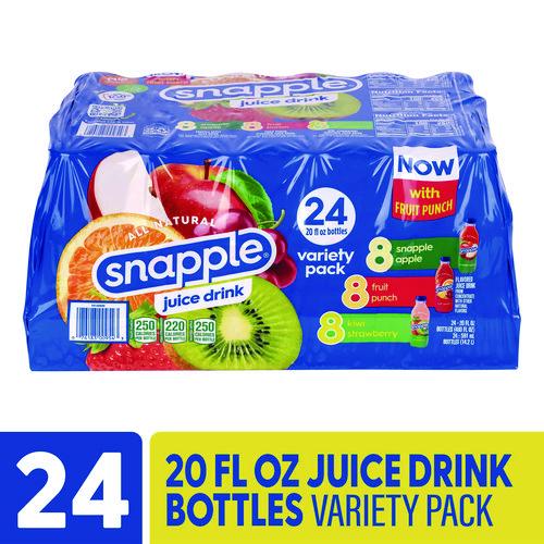 Picture of Juice Drink Variety Pack, Snapple Apple, Fruit Punch, Kiwi Strawberry, 20 oz Bottle, 24/Carton