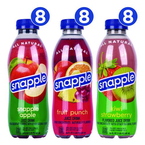 Picture of Juice Drink Variety Pack, Snapple Apple, Fruit Punch, Kiwi Strawberry, 20 oz Bottle, 24/Carton