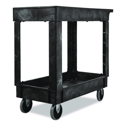 Picture of Service/Utility Carts, Plastic, 2 Shelves, 500 lb Capacity, 34.13" x 17.38" x 32.38", Black