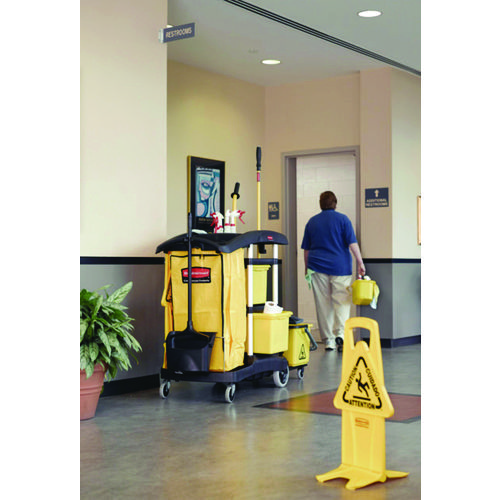 Picture of HYGEN Microfiber Healthcare Cleaning Cart, Plastic, 3 Shelves, 5 Bins, 22" x 48.25" x 44", Yellow/Black/Silver