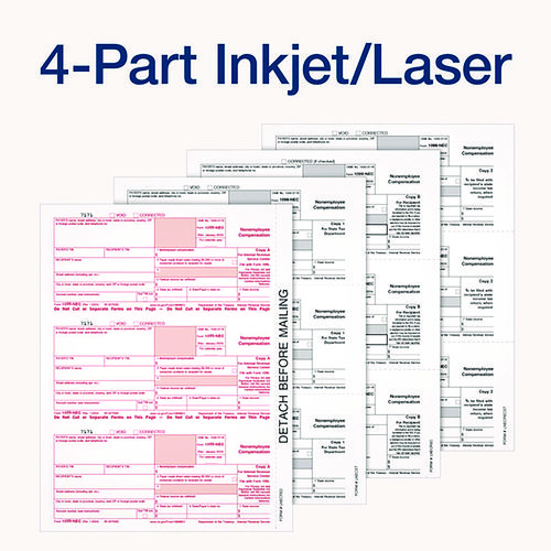 Picture of 4-Part 1099-NEC Tax Form Kit with Security Envelopes and Tax Forms Helper, 2024, 8.5 x 3.66, 3 Forms/Sheet, 15 Forms Total