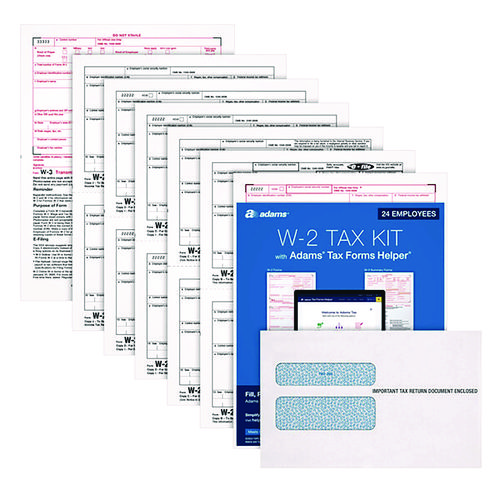 Picture of 6-Part W-2 Tax Form Kit with Security Envelopes and Tax Forms Helper, 2024, 8.5 x 5.5, 2 Forms/Sheet, 24 Forms Total