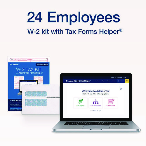 Picture of 6-Part W-2 Tax Form Kit with Security Envelopes and Tax Forms Helper, 2024, 8.5 x 5.5, 2 Forms/Sheet, 24 Forms Total