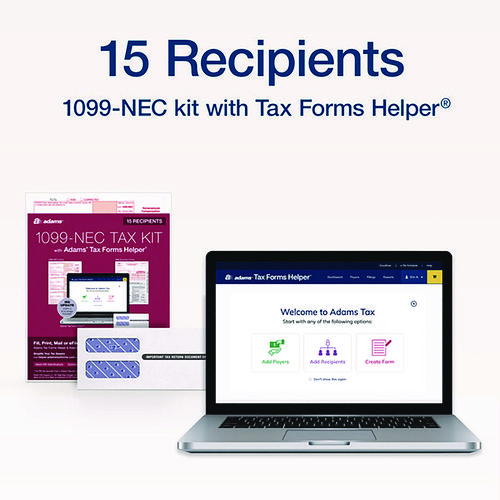 Picture of 4-Part 1099-NEC Tax Form Kit with Security Envelopes and Tax Forms Helper, 2024, 8.5 x 3.66, 3 Forms/Sheet, 15 Forms Total